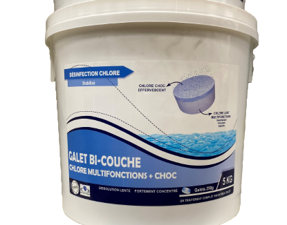 Galet Bi-couche 250G (Chlore choc+Multi) Age de l'eau-le seau de 5Kg