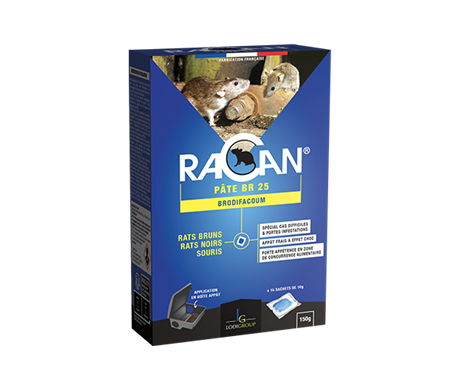 Raticide Racan pâte BR Brodifacum 25ppm boite de 150g